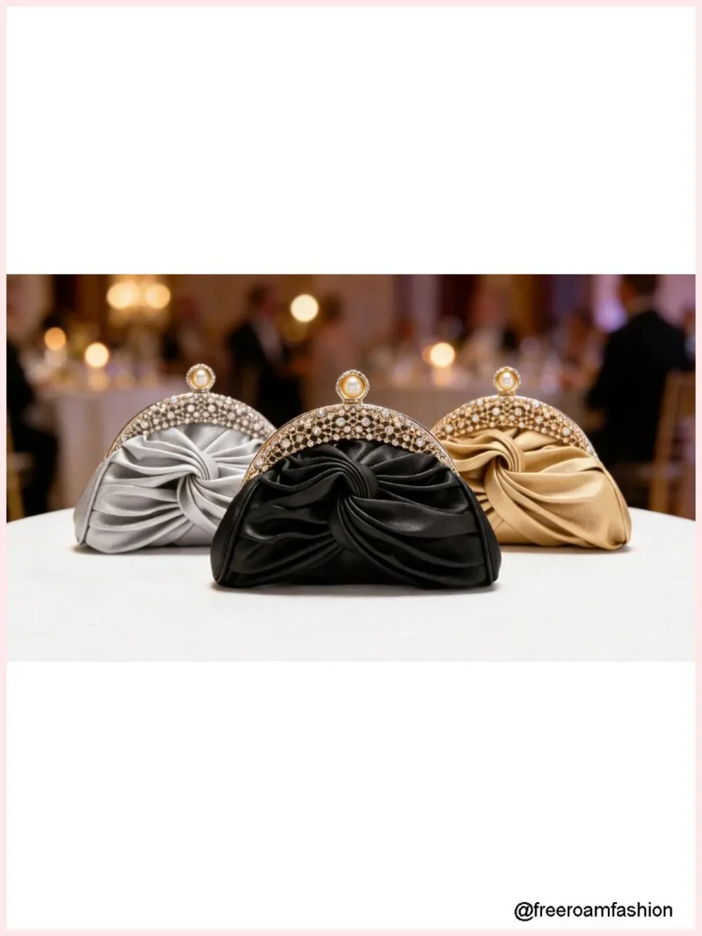 PU Leather Rhinestone Evening Clutch with Crystal Buckle, Detachable Chain